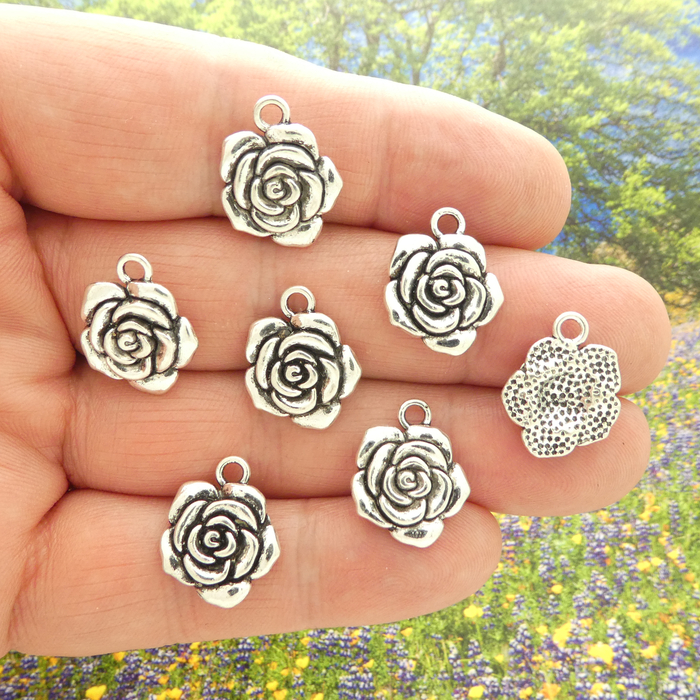 Silver Rose Charms Wholesale Pewter