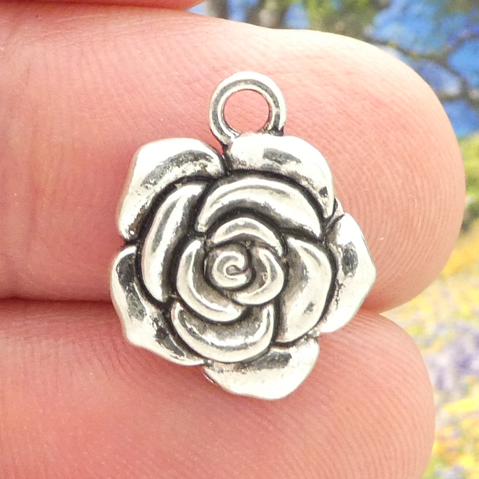 Silver Rose Charms Wholesale Pewter