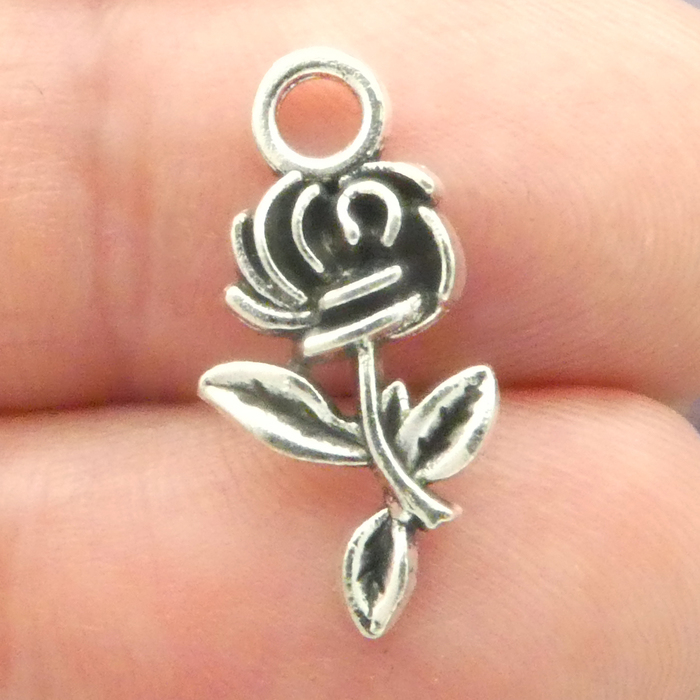 Rose Charms Wholesale Small Antique Silver Pewter » Flower Charm