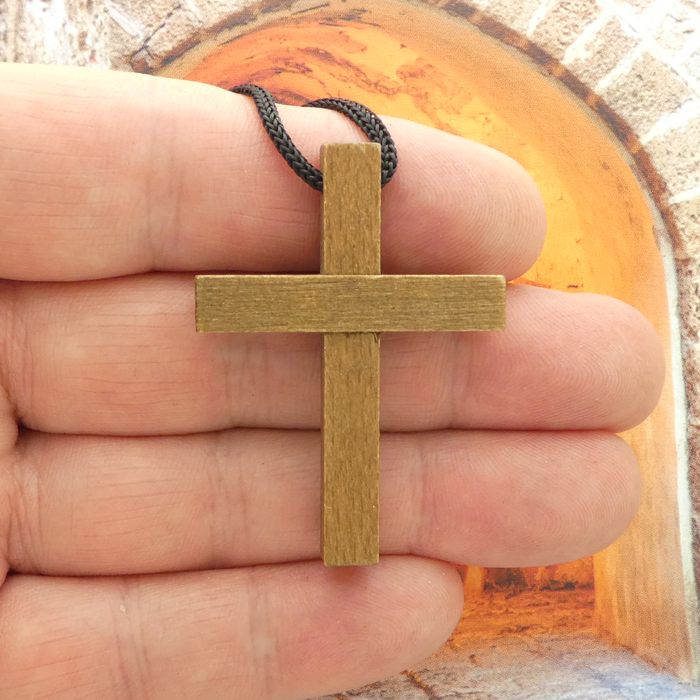 Wood Cross Pendant on Black Cord Necklace » Cross Charm