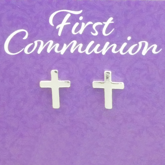 Tiny Silver Cross EARRINGS for First Communion