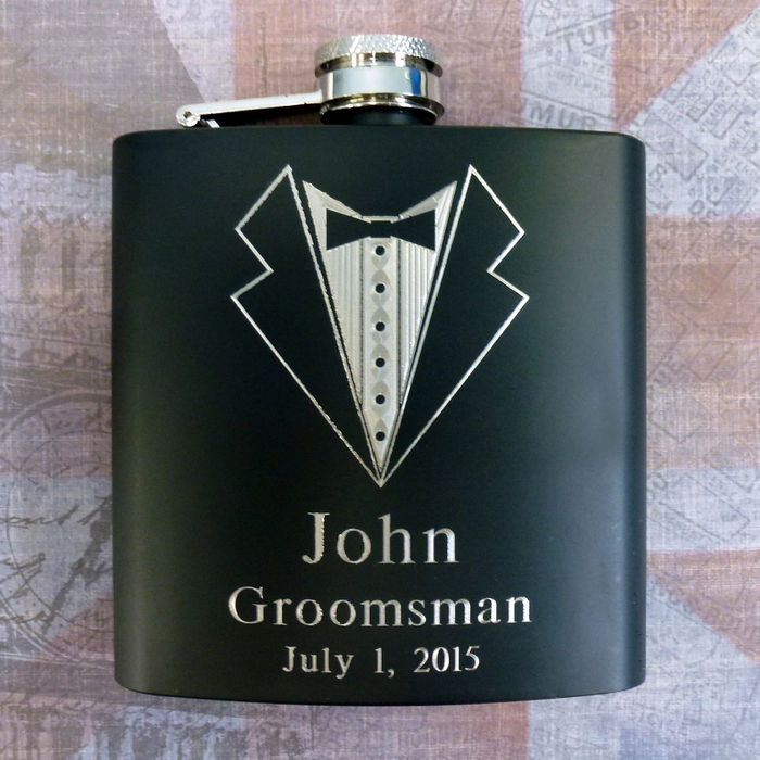 Wedding Flasks Engraved with Tuxedo Design in Black » Personalized Flasks
