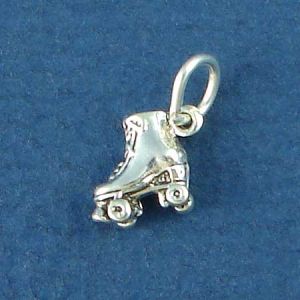 10 Roller Skate Charms - Antiqued Silver Skate Pendants - Roller Derby 2-Sided Charm
