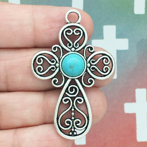Silver Turquoise Cross Pendant in Pewter » Cross Charm