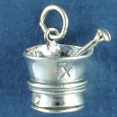 Pharmacist Mortar with R/X for Medical Profession 3D Sterling Silver Charm Pendant