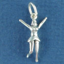 Cheerleader Jumping 3D Sterling Silver Charm Pendant