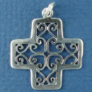 Cross Filigree 3D Sterling Silver Charm Pendant