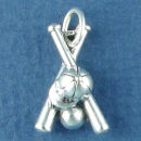 Baseball Bat Charm Sterling Silver with Ball and Cap