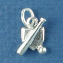 Baseball Bat, Baseball and Homeplate Sports Sterling Silver Charm Pendant