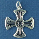 Cross with Filigree Design 3D Sterling Silver Charm Pendant