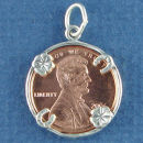 Lucky Penny Charm with Four Leaf Clover and Lucky Horseshoe Sterling Silver Pendant