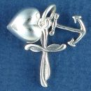 Faith, Hope and Charity with Cross Puffed Heart and Anchor as 3D Sterling Silver Charm Pendants