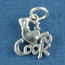 Kitchen: I Love To Cook Word Phase with Chefs Hat and Heart Sterling Silver Charm