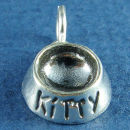 Cat Food Dish 3D with Word Phrase Kitty Sterling Silver Charm Pendant