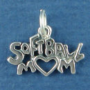 Softball Mom with Heart Sports Sterling Silver Charm Pendant