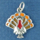 Turkey for Thanksgiving with Red, Brown and Orange Enamel Sterling Silver Charm Pendant