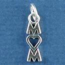 Mom with Heart Word Sterling Silver Charm Pendant, Charm Bracelet Sized