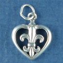Fleur de Le inside an Open Heart Sterling Silver Charm Pendant