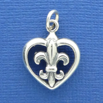 Heart Fleur de Lis Charm Sterling Silver