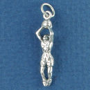 Basketball Girl Making a Shot 3D Sterling Silver Charm Pendant