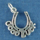 Good Luck Horseshoe Charm Word Phrase Sterling Silver Pendant