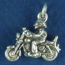 Motorcycle with Rider 3D Sterling Silver Charm Pendant