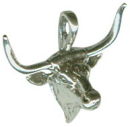 Longhorn Steer Head 3D Sterling Silver Charm Pendant