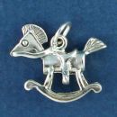 Rocking Horse Childs Toy 3D Sterling Silver Charm Pendant