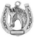 Horseshoe with Horse Head Sterling Silver Charm Pendant