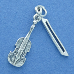 Music: Violin with Bow 3D Sterling Silver Charm Pendant