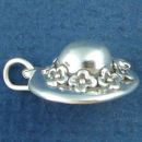 Ladies Summer Hat with Flower and Bow Accents 3D Sterling Silver Charm Pendant