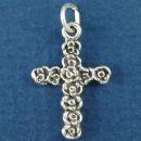 Rose Cross Charm Pendant Sterling Silver