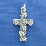 Sterling Silver Cross Charm with Leaf Design
