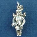 Indian Angel Playing a Drum 3D Sterling Silver Indian Charm Pendant