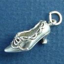 Ladies High Heel Shoe with Bow and Lace Accents 3D Sterling Silver Charm Pendant