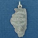State of Illinois Sterling Silver Charm Pendant and Cities Springfield, Chicago and Peoria with Picture of Abraham Lincoln's Head