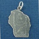 State of Wisconsin Sterling Silver Charm Pendant and Cities Madison and Milwaukee with Picture of Milk Cow for Dairy Products and Corn Stalk
