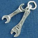 Tool, Workman's Crescent Wrench and Open End Wrench 3D Sterling Silver Charm Pendant