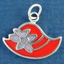 Ladie's Red Hat with Purple Enamel Flower Sterling Silver Charm Pendant