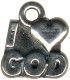 Religious Christian I Love "Heart" God Word Sterling Silver Charm Pendant