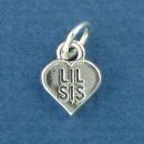Sister, Lil Sis Word Phase on Sterling Silver Heart Charm Pendant