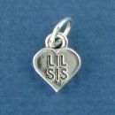 Sister, Lil Sis Word Phase on Sterling Silver Heart Charm Pendant
