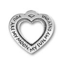 Heart Affirmation Sterling Silver Charm Pendant with Word Phrase You Are My Sun, My Only One