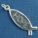 Religious Ichthus Christian Fish Symbol with Word Phase Hope Sterling Silver Charm Pendant