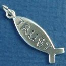 Religious Ichthus Christian Fish Symbol with Word Phase Trust Sterling Silver Charm Pendant
