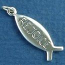 Religious Ichthus Christian Fish Symbol with Word Phase Rejoice Sterling Silver Charm Pendant