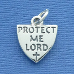Cross Shield Charm Sterling Silver with words Protect Me Lord