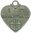 Basketball, I Love Basketball Heart Sports Sterling Silver Charm Pendant Double Sided
