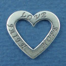 Affirmation Heart with Faith, Love and Hope Sterling Silver Charm