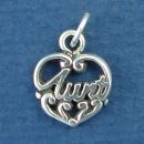 Aunt Word Phrase in Lace Heart Sterling Silver Charm Pendant